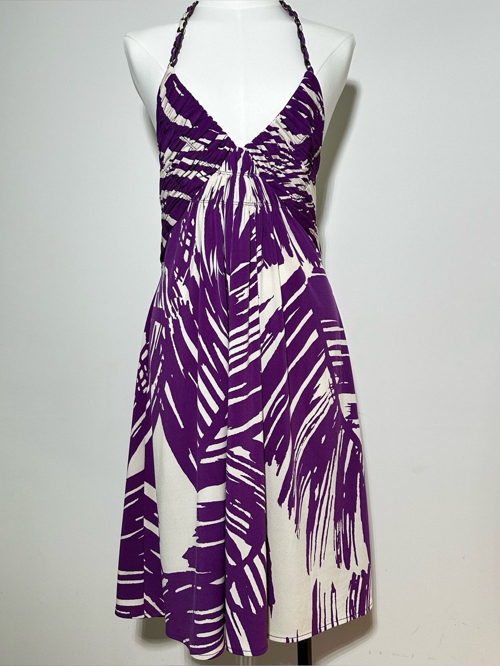 BCBG Purple and Cream Halter Sundress